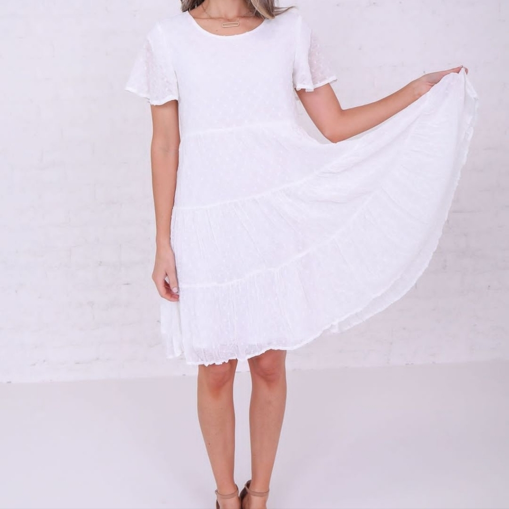 White Swiss Dot Lined Midi Dress